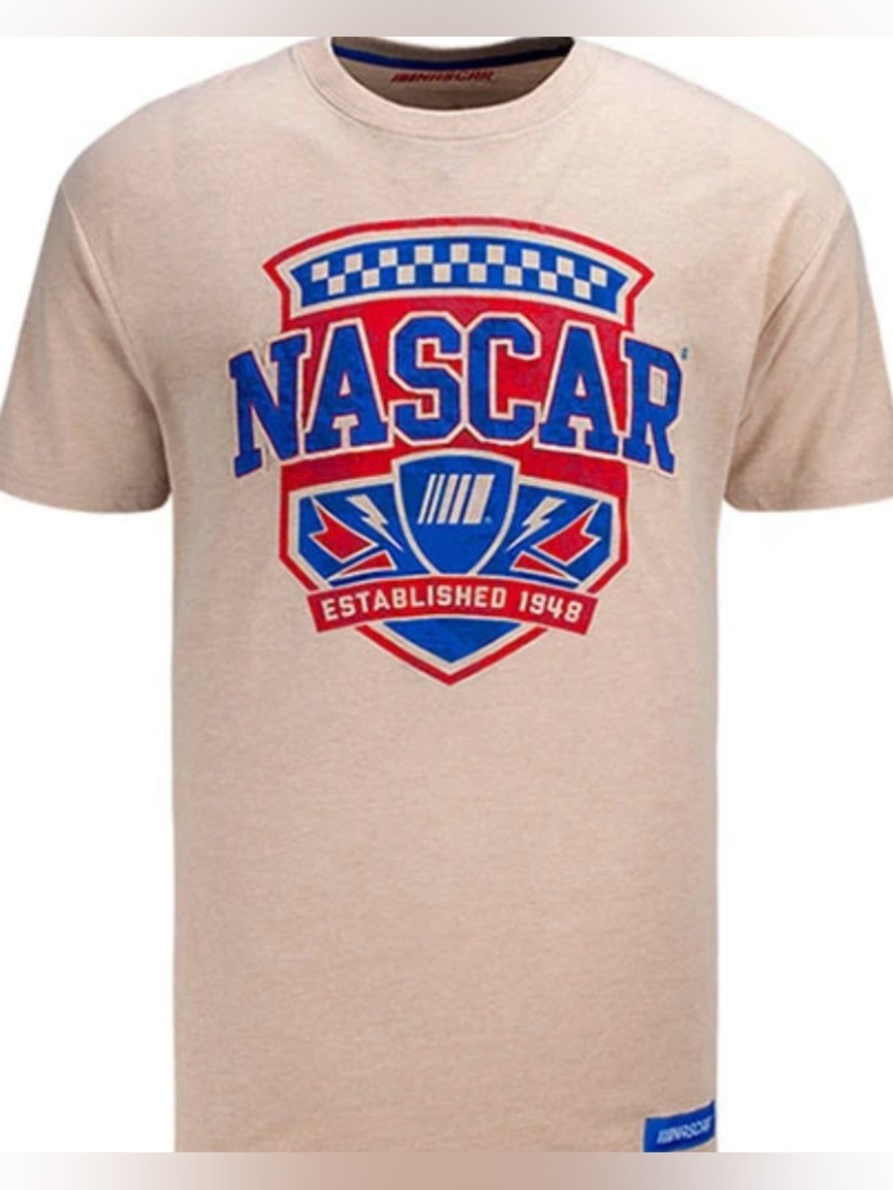 Nascar Beige Short Sleeve Graphic Logo Tee with Red & Blue Crest